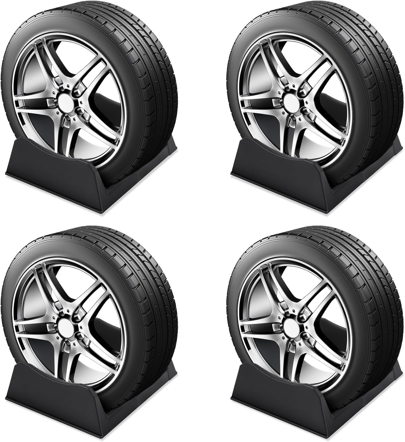 4 Pcs Car Tire Display Stand Wheel Display Rack Adjustable Width Rim Storage Wheel Rim Holder Tyre Stand Base Tire Tray Base for Exhibition Shop Garage Trade Show, Black