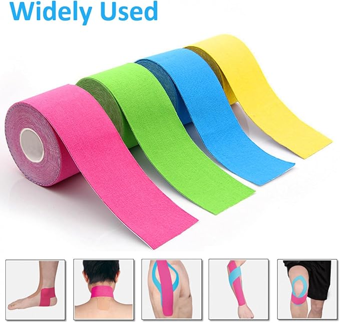 4 Pack Kinesiology Tape, Athletic Tape Supports Protects Muscles, Knees, Shoulders & Plantar Fasciitis, Waterproof & Hypoallergenic Kinesiology Tape (Mixed Color)