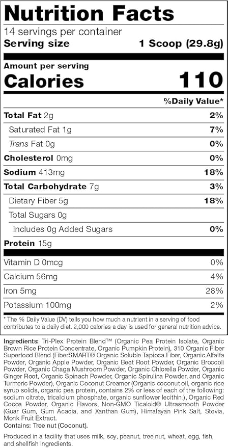 310 Nutrition Organic All-In-One Meal Replacement Shake Powder - Plant-Based Protein Smoothie Blend w/Fiber, Probiotics & Adaptogens - Low Carb, Vegan, Keto & Paleo - Chocolate - 14 Servings