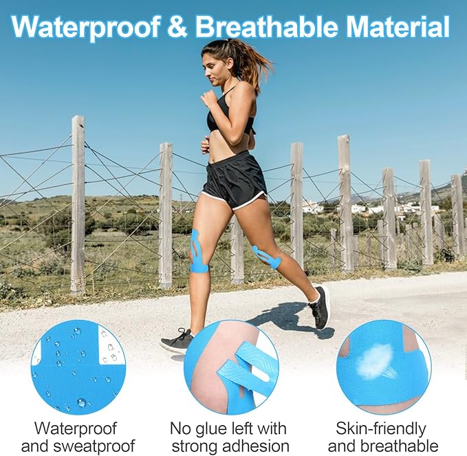 Kinesiology Tape for Knees,20 Count Kinesiology Tape Precut,Original Cotton Elastic Athletic Strips Knee Tapes for Muscle & Joint Support,Waterproof and Breathable,Sport Knee Support Patch Stickers
