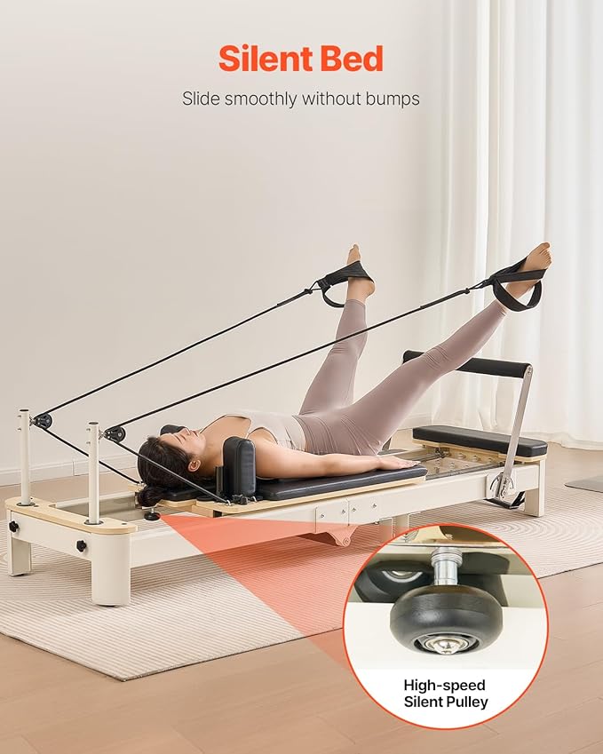 VEVOR Pilates Reformer Machine, Pilates Workout Equipment for Home Gym Studio Use, Pilates Bed with Dual Resistance- Spring & Cord, Reformer Set, Up to 400 LBS
