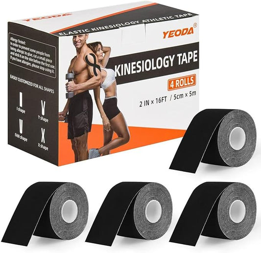Kinesiology Tape 4 Rolls, Original Cotton Elastic Premium Athletic Tape,16.4 ft Uncut Tape,Hypoallergenic and Waterproof for Muscle Pain Relief and Joint Support