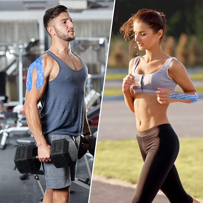 Kinesiology Tape, 2 Rolls Hypoallergenic Athletic Tape for Muscle Strain Relief & Joint Support, Waterproof & Breathable Sports Tape for Pain Relief, 2in x 16ft Uncut Roll-Stripe