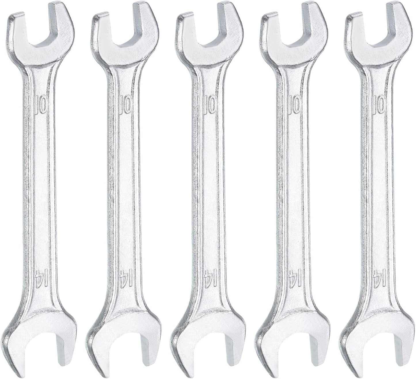 HARFINGTON 5pcs Double Open End Wrench 10mm x 14mm Metric 15 Degree Offset Angle Small Flat Head Wrench Galvanizing Open Ended Spanner for Automotive Repair Furniture Assembly