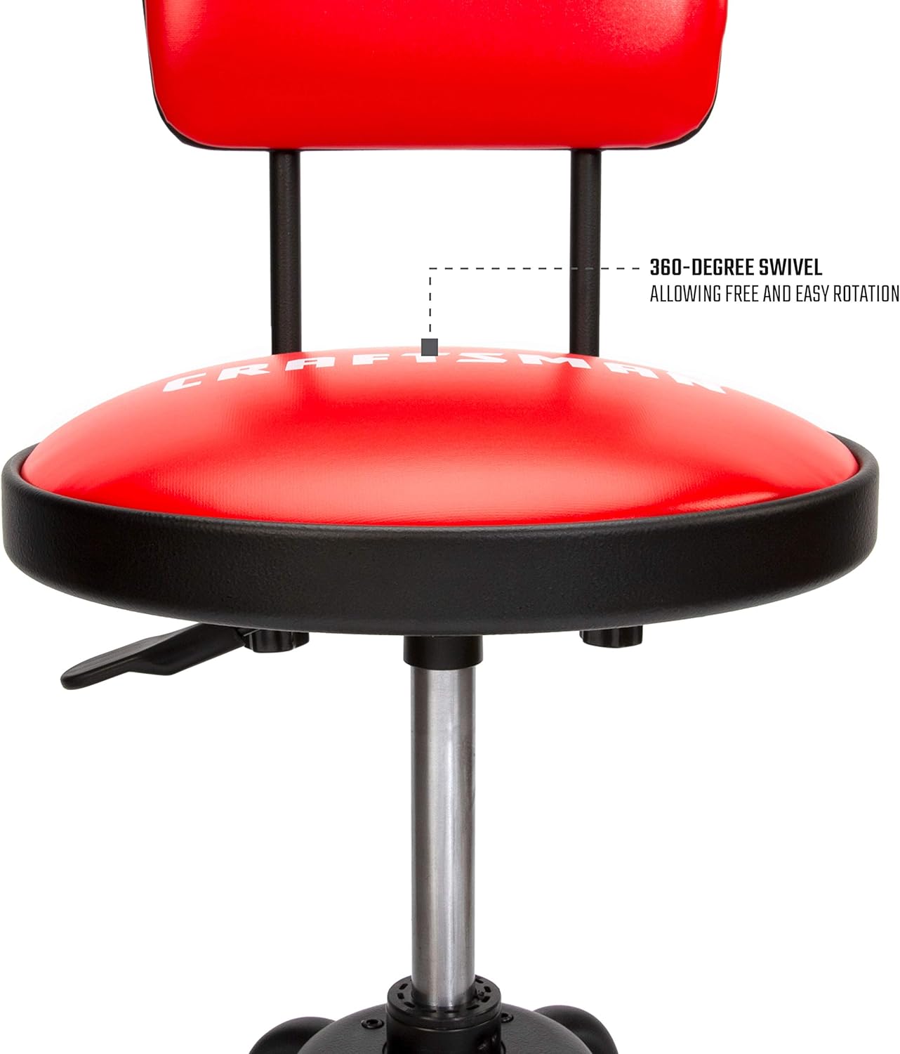 Craftsman Adjustable Height Work Shop Stool, 29 to 34-inches Tall, Rip-Resistant Padded Vinyl Seat, 300-lb Capacity, 360-degree Footrest, Non-Marring Feet