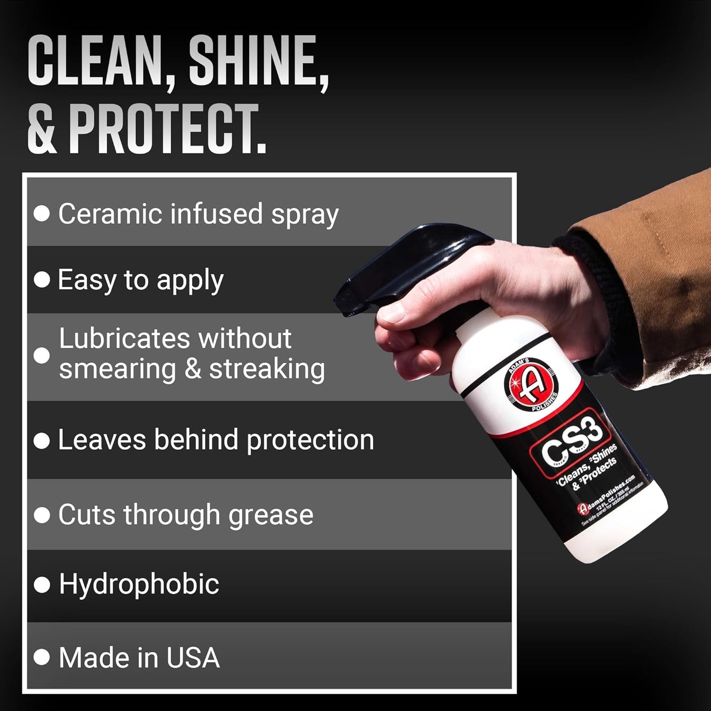 Adam's Polishes CS3 (12oz) - Ceramic Spray Coating That Cleans, Shines & Protects | Top Coat Wash Polish & Paint Protectant Stronger Than Wax| RV Boat Motorcycle Car Detailing Waterless Wash Cleaner