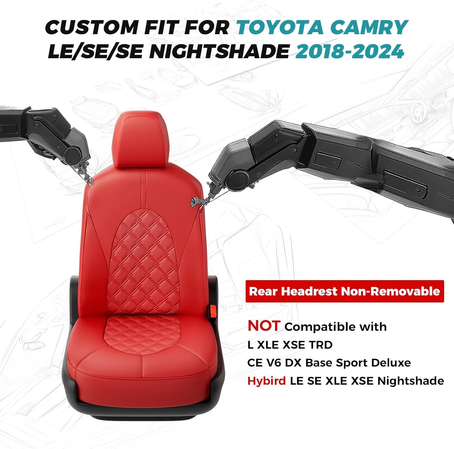 for Toyota Camry Seat Covers LE SE SE Nightshade 2018 2019 2020 2021 2022 2023 2024 - Custom Car Seat Covers Full Set, Waterproof Breathable Leather Seat Covers for Cars, Red Not for Hybrid