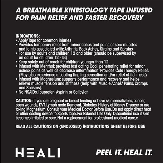 Heali Kinesiology Tape with Magnesium and Menthol, 20 Pcs Precut Strips, K Tape Roll, Knees, Physical Therapy Sports Tape for Muscle and Joint Pain Relief, Water Resistant, Splatter Paint