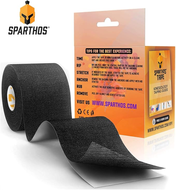 Sparthos Kinesiology Tape - Incredible Support for Athletic Sports and Recovery - Free Kinesiology Taping Guide! - Uncut 2 inch x 16.4 feet Roll