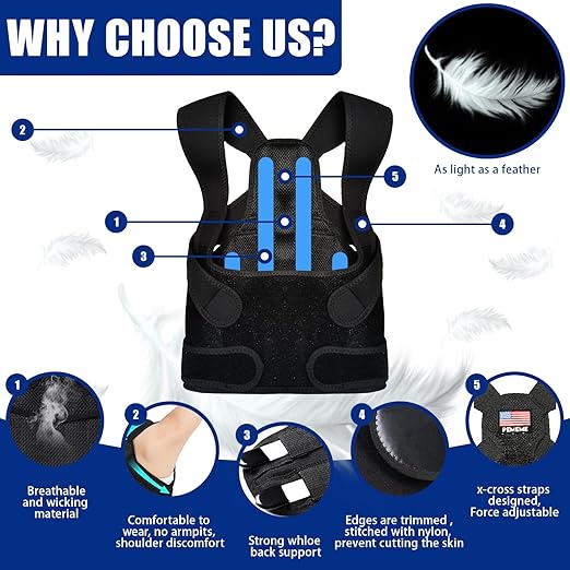 Posture Corrector for Women and Men - Adjustable Back Brace for Pain Relief - Enhances Posture and Provides Lumbar Support - Upper and Lower Back Straightener - Breathable Back Support (Black, Large)