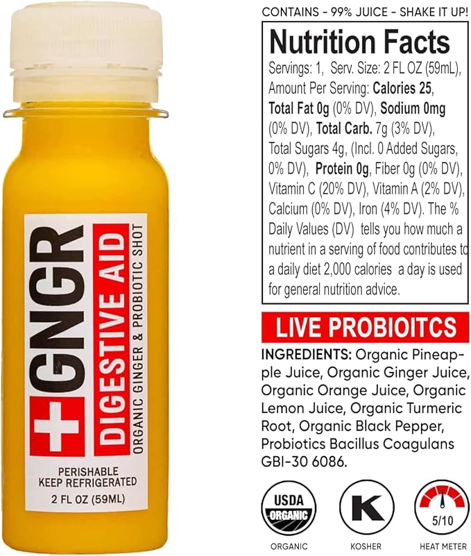 '+GNGR 24 Shots Variety Pack of Organic Immunity Boosting Ginger Shots - Cold Pressed Ginger Shots for All Natural Digestive and Immune Support - Nothing Artificial - USDA Organic (2 Fl Oz, 24 Pack)