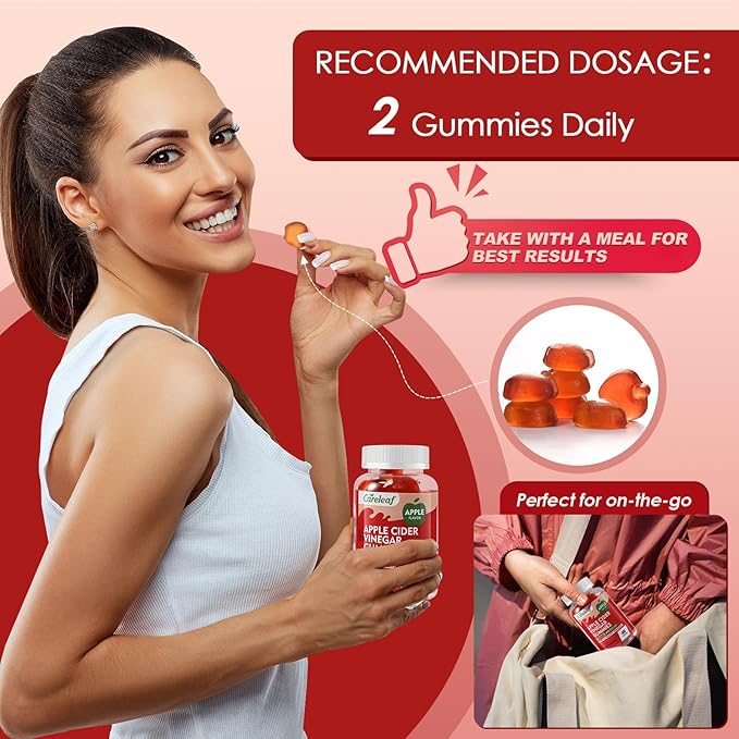 Apple Cider Vinegar Gummies 60 Counts 1000mg AVC with Vitamin B6 Vitamin B12 for Metabolism, Digestion, Detox, Gut & Immune Health