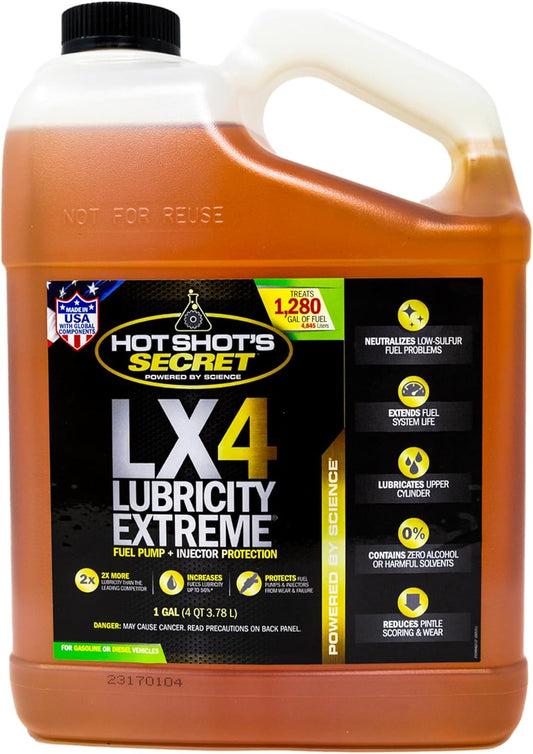 Hot Shot's Secret LX4 Lubricity Extreme 1 Gallon, Fuel Treatment for All Engines, Gasoline & Diesel Additive, Fuel Additive Increases Lubricity, Protects & Extends Fuel System Life