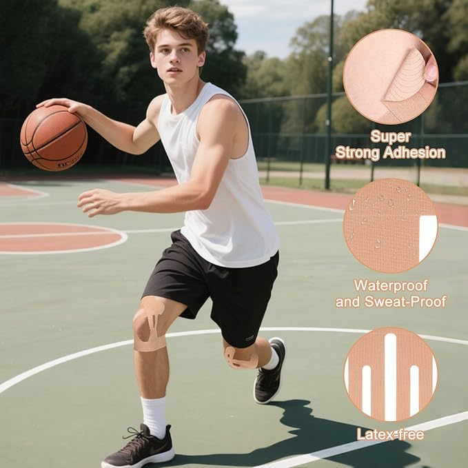 20 Pcs Precut Kinesiology Tape for Knees,Kinesiology Ankle Tape,Waterproof Elastic Knee Kinetic Tape,Breathable Latex-Free Tape for Knee Support and Stability,Pain Relief(Skin Color)