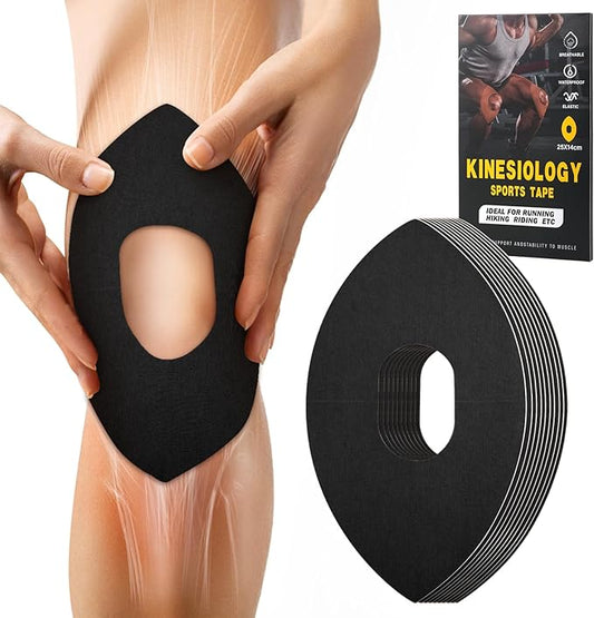 Kinesiology Tape for Knees, 10 Pcs Precut Kinesiology Tape for Knee Pain Relief & Support, Waterproof & Elastic Athletic Tape for Knee Stability, Breathable & Comfortable Knee Tape, Patent Pending