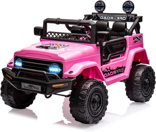 Garvee 12V Kids Ride On Truck Car with Remote Control - Electric Ride On Toys for Toddlers, Spring Suspension, 3 Speeds, LED Lights, Bluetooth Music & Parent Safety Brake