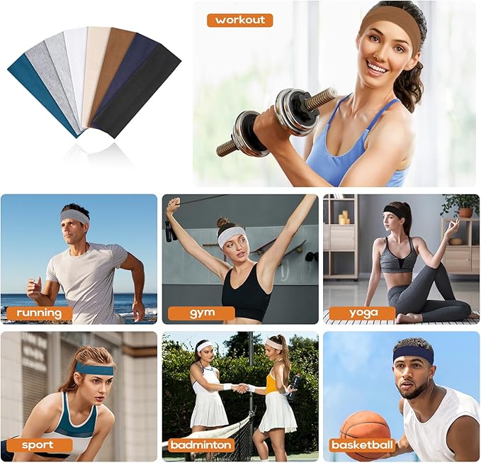 Workout Headbands for Women Non Slip - 8PCS Elastic Sport Head Bands for Women's Hair, Sweat Headband for Athletic Yoga Running Gym