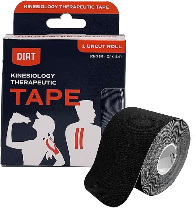 Athletic Kinesiology Tape - Muscle Pain Relief & Joint Support - Premium Elastic Cotton - Latex-Free - Water Resistant - Gym, Indoor & Outdoor Sports - Single Roll (16.4 ft) - Black