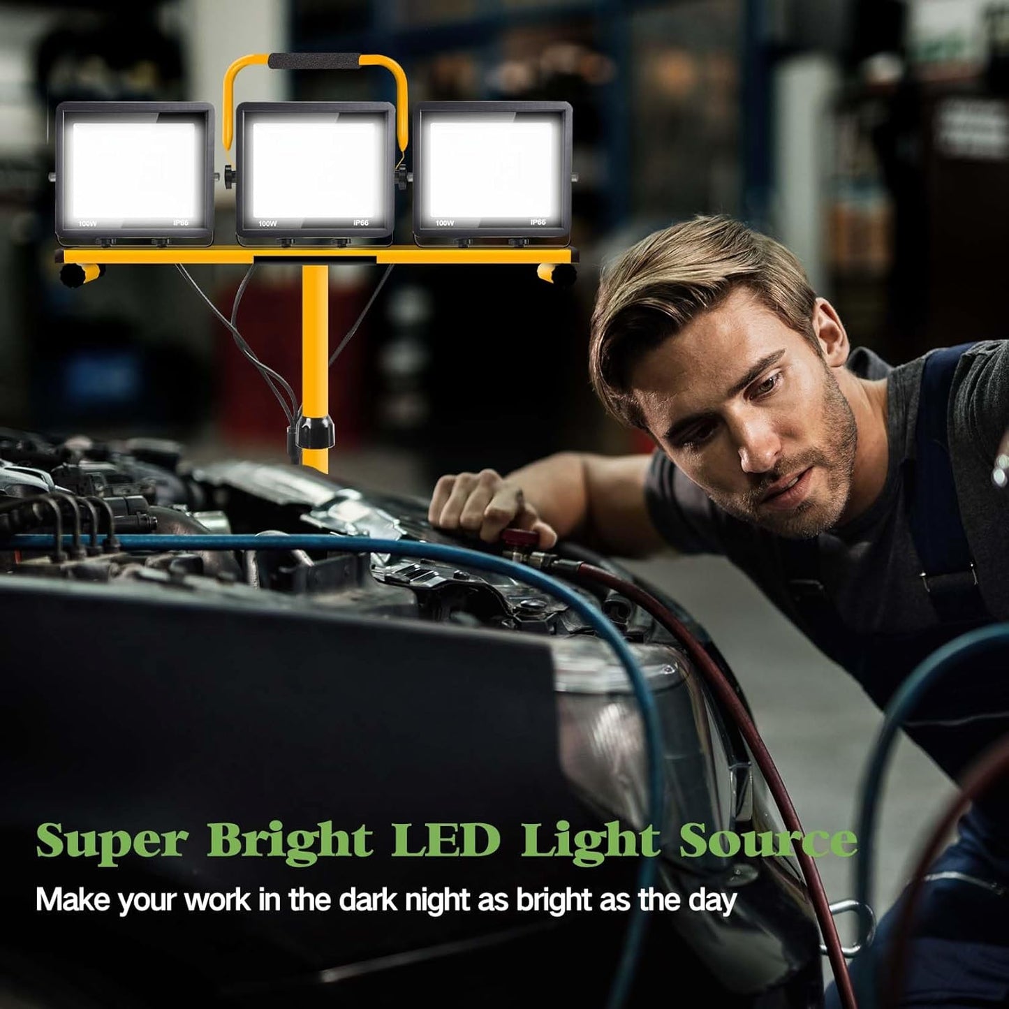 21000 Lumen Work Lights with Stand, 3 Adjustable Head LED Work Light，Foldable Tripod Stand and Portable Removable Led Construction Lights