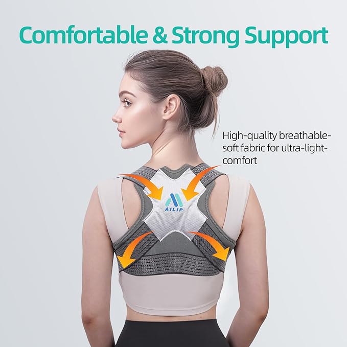 Posture Corrector for Women, Adjustable Upper Back Strap for Shoulder, Neck and Upper Back Pain Corrects Posture Corrects Hunching Silvery S-M