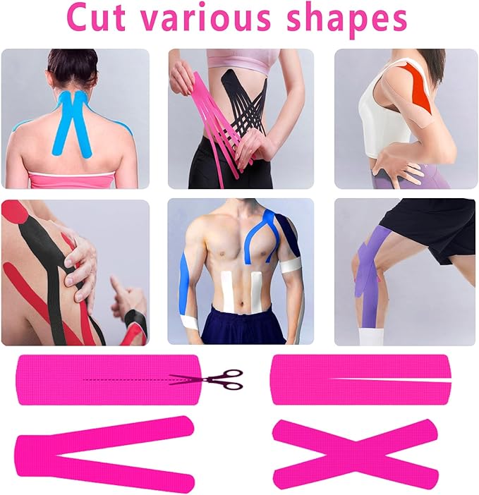 Kinesiology Tape Pro 5 Rolls, 2 Inch High Elasticity Sports Tape Therapeutic Pain Relief–Physio Tape for Muscle Recovery & Joint Support, Waterproof & Hypoallergenic & Breathable–Pink