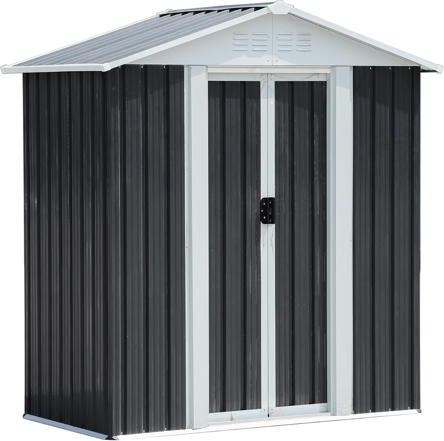 5X3 FT Outdoor Storage Shed, Waterproof Metal Garden Sheds w/Lockable Sliding Doors and Vents, Weather Resistant Tool Storage House for Backyard, Patio, Lawn, Dark Grey