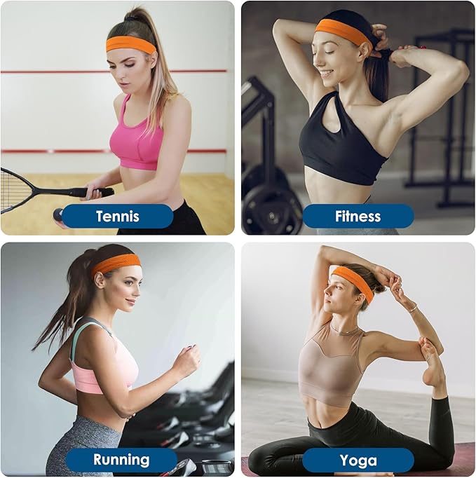Sports Headbands for Women, 5 Pack Moisture Wicking Non Slip Sweatbands Fashionable Hairbands for Workout Yoga Running Gym