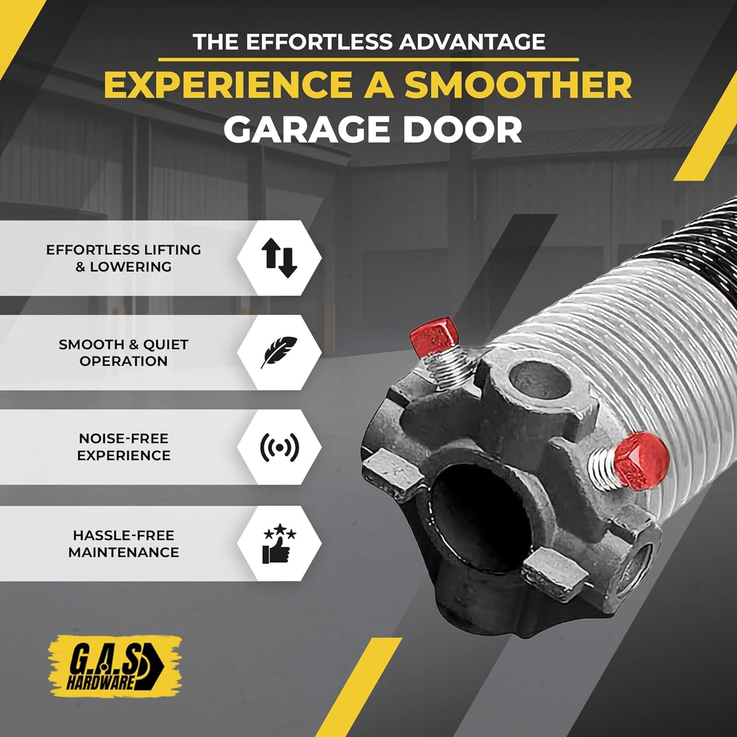 Garage Door Torsion Spring 295x2x41 Torsion Spring for Right Side of Garage Door with 1" Steel Bearing, Gloves, and Winding Bars Precision E-Coating 5-Year Warranty Minimum 30,000 Cycles (Black Cone)