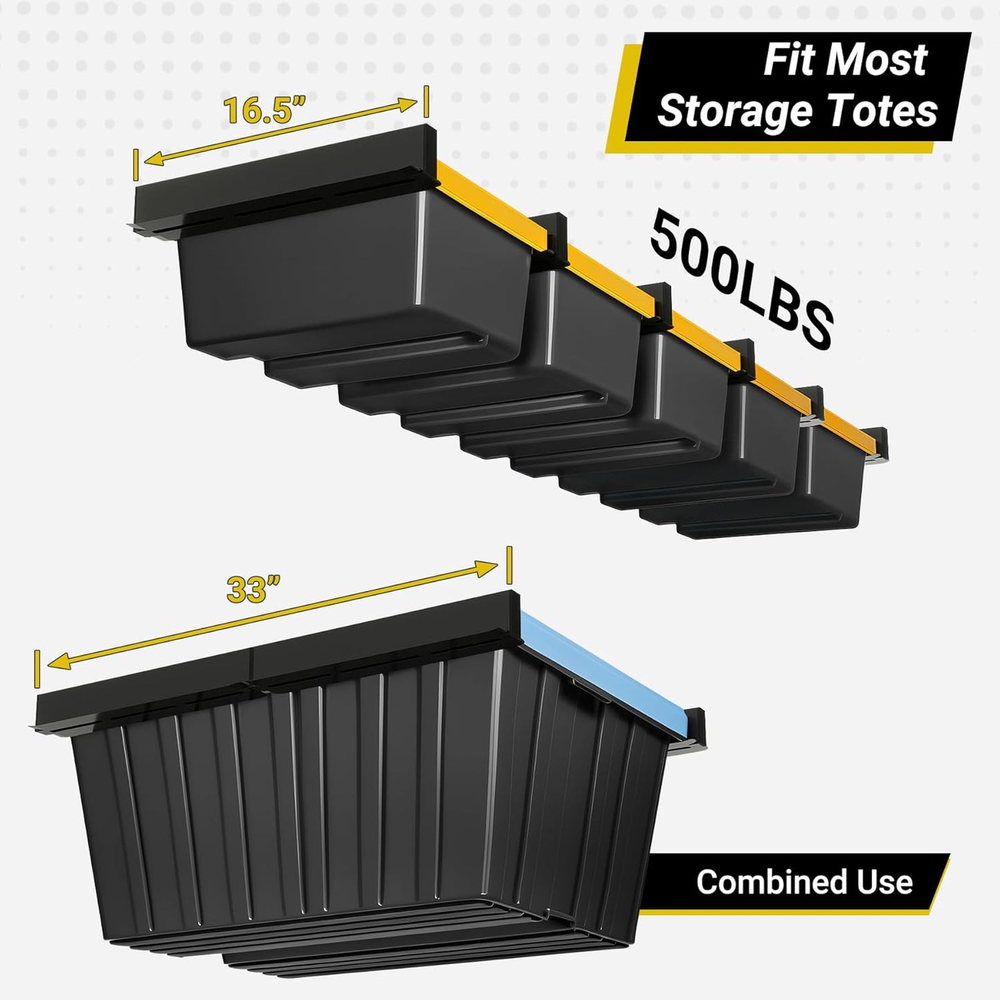 5-bin Overhead Garage Storage Rack, Heavy Duty Ceiling Storage Racks, Powder Coated Tote Storage Rack for Garages, Sheds, Storerooms (6 PCS, for 5 Bins)