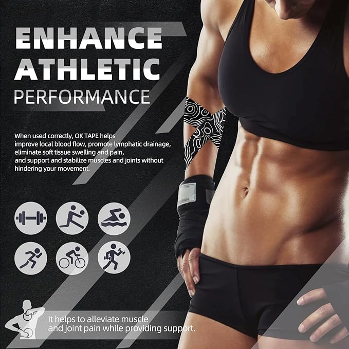 OK TAPE PRO Kinesiology Tape Uncut Roll, Elastic Physical Therapy Athletic Tape for Pain Relief, Muscle Support, Kinetic Tape, Water Resistant, 2in X 16.4ft -Black 2 Rolls