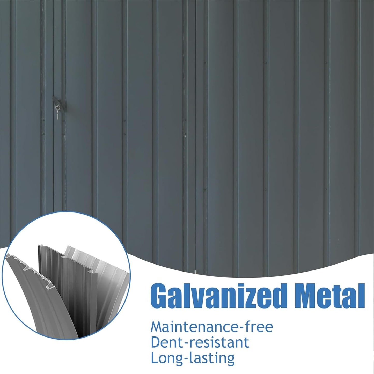 IKERY Extra Large Galvanized Steel Storage Shed 11' x 12.5' with Windows & Lock - Garden & Utility Tool Shed for Backyard, Patio - Dark Gray