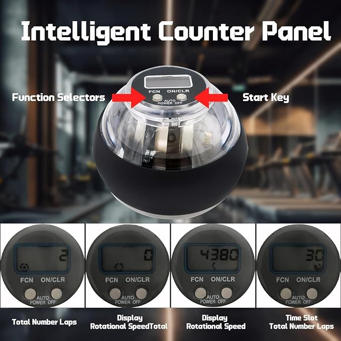 Cura Ball Hand Exerciser, Torque Gyro Ball Wrist Exerciser with LED Lights and Counter, Parallel Halo Power Wrist Ball for Strengthen Grip Strength, Arms, Fingers & Muscles, With Storage Pouch