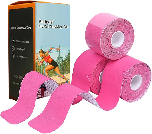 Kinesiology Tape Pro Athletic Sports Breathable Latex Free Tape for Ankle Knees Elastic Running Tennis Swimming Football Sports Activities Tapes(3 Rolls,60 Precut Strips Pink)