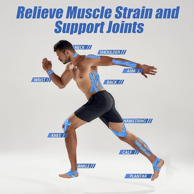 Kinesiology Tape, 2 Rolls Hypoallergenic Athletic Tape for Muscle Strain Relief & Joint Support, Waterproof & Breathable Sports Tape for Pain Relief, 2in x 16ft Uncut Roll-Stripe