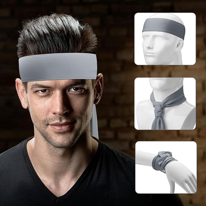 Head Ties Headband Sports Sweatband for Men Women, 3 Pack Adjustable Ninja Headband Karate Tie Back Sweat Wicking Workout Head Band for Basketball, Running, Tennis, Athletics
