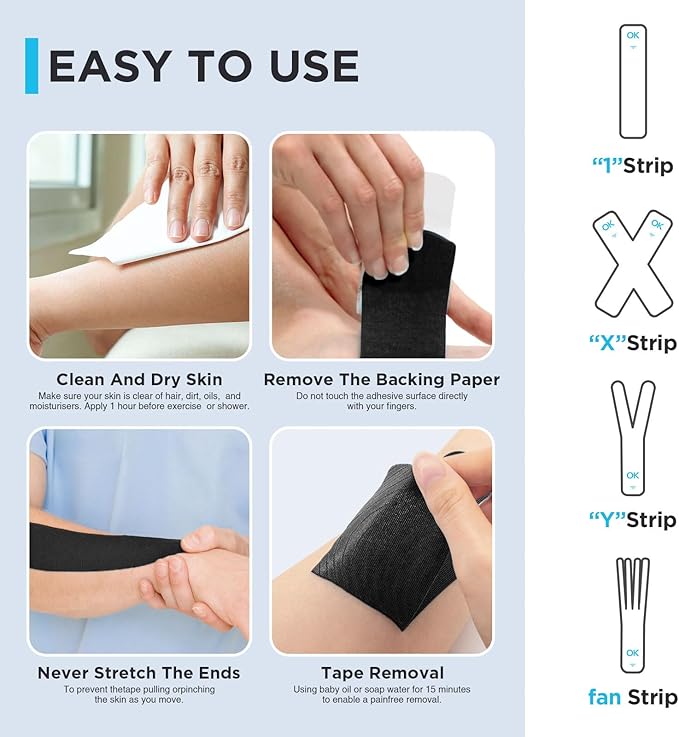 OK TAPE Kinesiology Tape Pre Cut Strips Bulk (100 PCS),Elastic Cotton Latex Free Hypoallergenic Athletic Tape Roll for Muscle Joint Knee,Waterproof k Tape 2in×10in/PCS