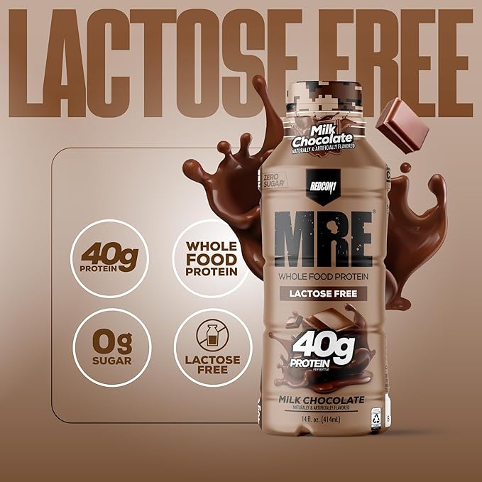 REDCON1 MRE Ready to Drink Protein Shake, Milk Chocolate - Lactose + Whey Free RTD 40gr Protein Made with Real Whole Food Protein Blends - Keto-Friendly and Easy to Digest Nutritional Shake (12 Pack)