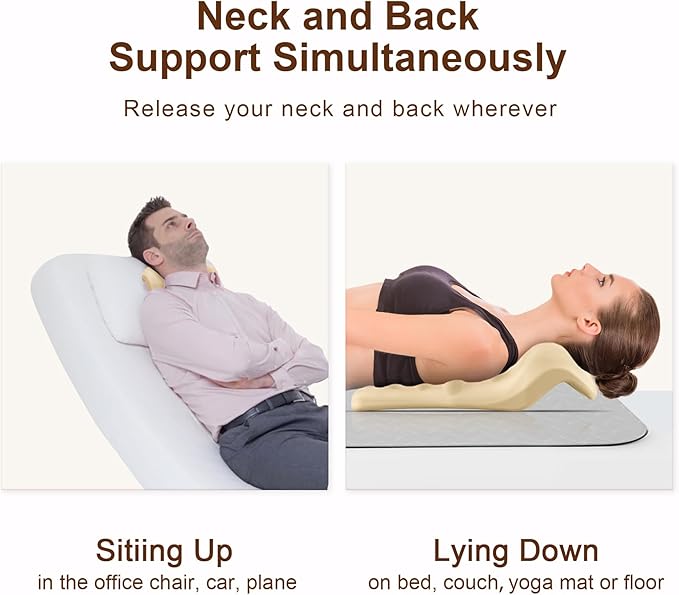 Neck and Shoulder Relaxer with Upper Back Massage Point, Cervical Traction Device Neck Stretcher for TMJ Pain Relief and Cervical Spine Alignment Chiropractic Pillow (Beige)