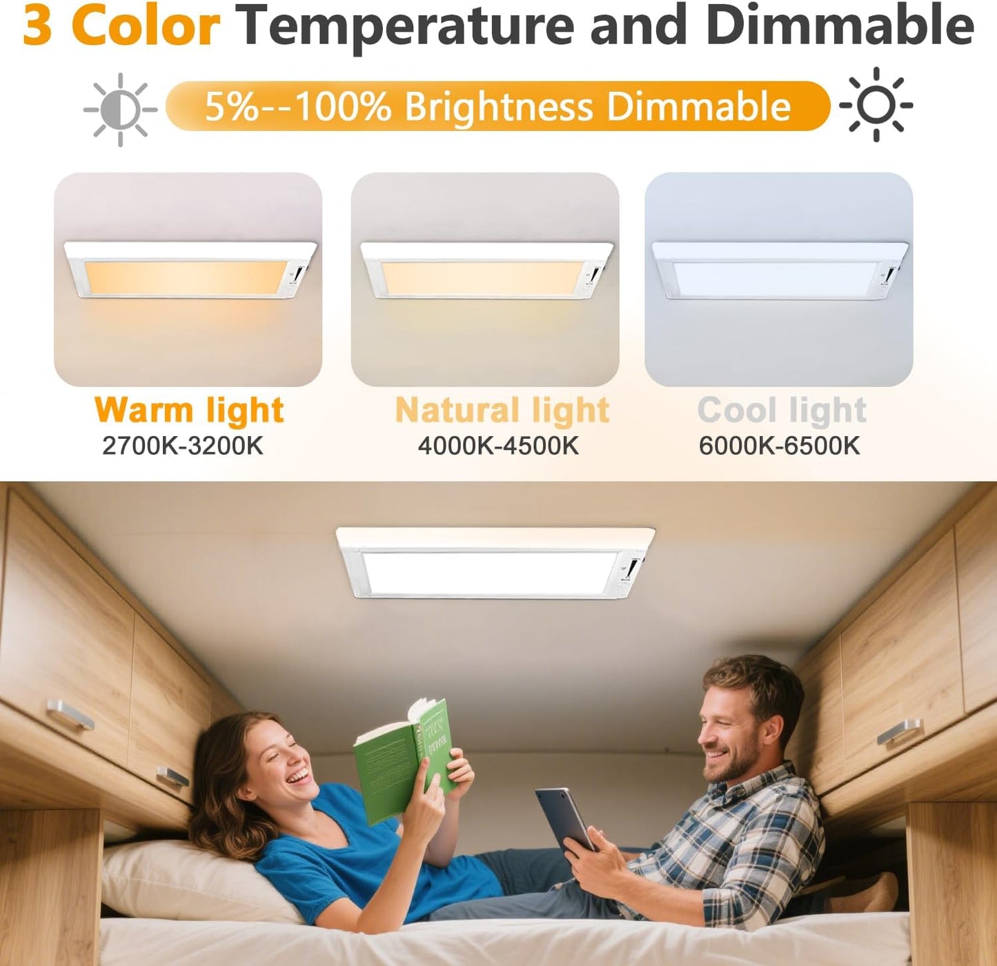 4 Pack RV Lights Interior,3 Color RV LED Super Bright Fixture,12V RV Ceiling Dome Light with ON/Off Dimmable Switch Energy Saving for RV/Camper/Car/Trailer/Boat