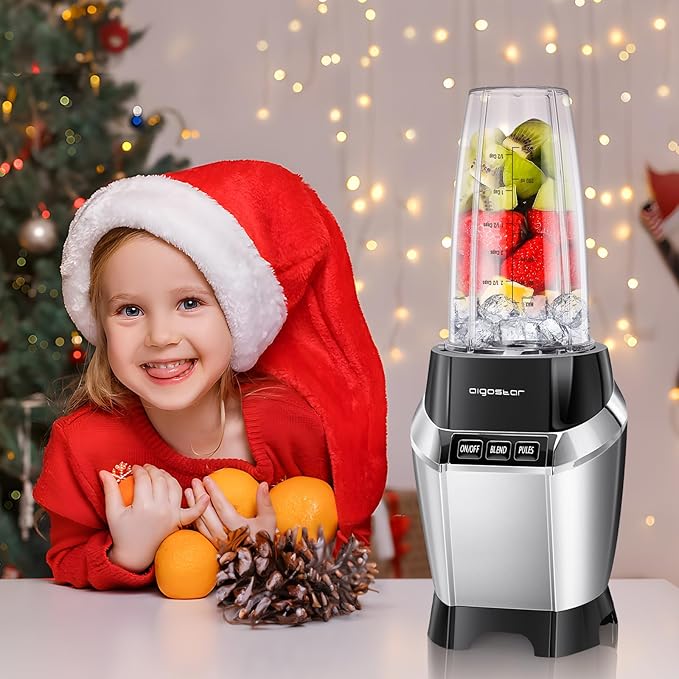 Aigostar Bullet Blender for Shakes and Smoothies, Personal Blender for Kitchen, Smoothie Blender Juice Licuadora Crushing Ice Puree Frozen Fruit, Countertop Blender with 24&20 oz To-Go Cups
