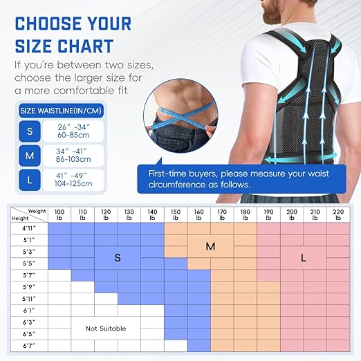 Back Brace Posture Corrector for Women & Men, Adjustable Shoulder Straightener with Full Back Support, Relief for Lower & Upper Back Pain, Hunchback & Scoliosis (Black, Medium)