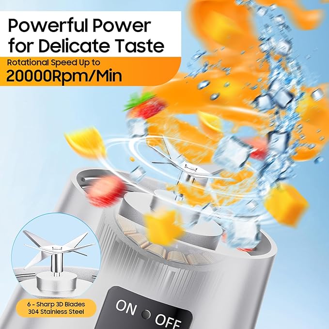 Personal Blender for Shakes and Smoothies - 2025 New Upgrade Cordless Portable Blender USB-C Rechargeable, 380Ml BAP Free Juice Cup, 6 Blades Freshly Squeezed for Picnic/Sprots, 20000Rpm/Min Speed