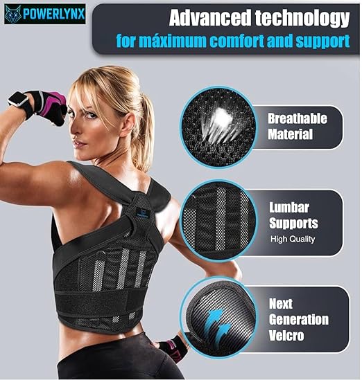 POWERLYNX Posture Corrector for Back Pain Relief. Adjustable Shoulder Straightener. Cross Training Belt for Men and Women. (Small)