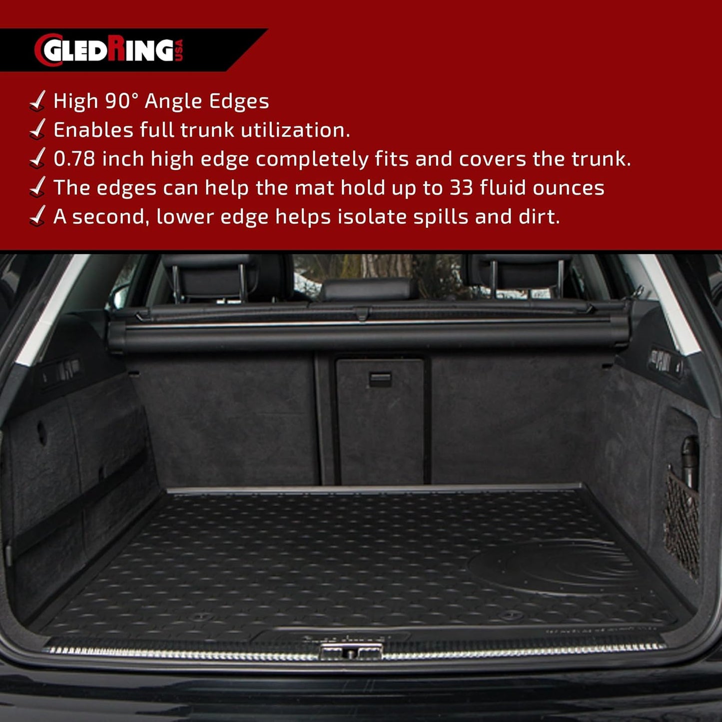 Gledring USA Custom Fit All-Weather Rubber Cargo Liner Mat Compatible with Mercedes Benz GLE Class AMG GLE 43/63/63S/450 AMG (W166) 2016-2019, No Trimming Needed, Tailored Fit, Rain & Mud Protection