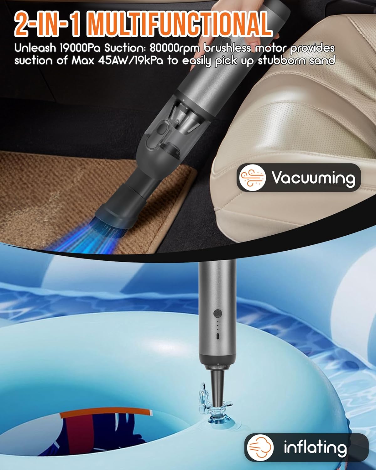 Car Vacuum, Aluminum Alloy V8 Handheld Vacuum Portable, Durable Cordless Vacuum with 16000PA Suction Power, Easy to Clean, Vaccum for Car, Office Desk, Keyboards