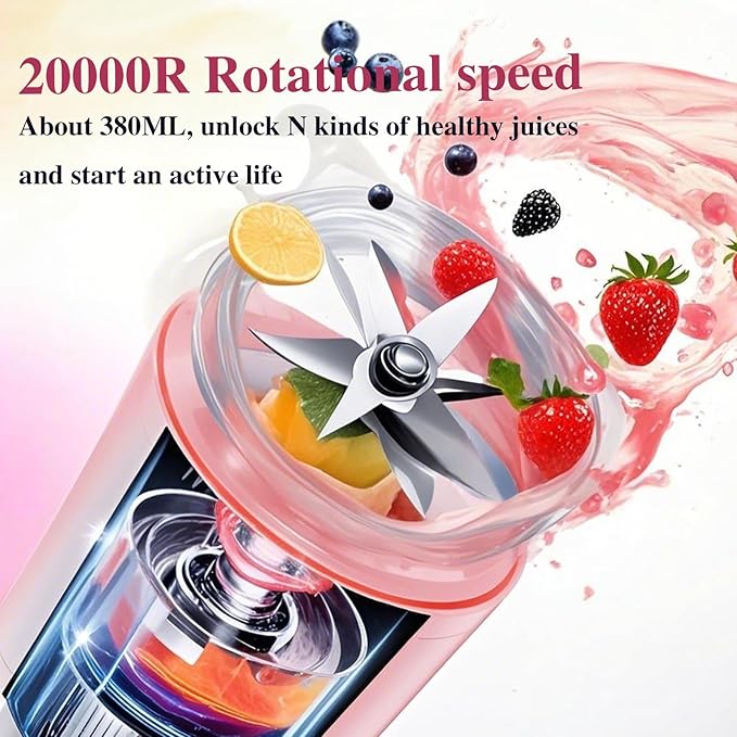 Portable Smoothie Blender Personal Blender for Smoothies and Shakes To Go, Cordless and Rechargeable, 420ml Capacity, MINI, Pink