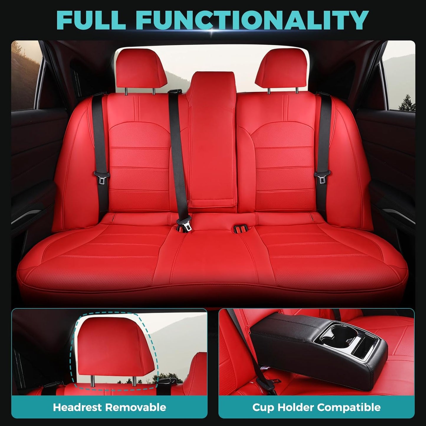 for Toyota Camry Seat Covers Hybrid XLE XSE 2018 2019 2020 2021 2022 2023 2024 - Custom Car Seat Covers Full Set, Leather Seat Cover for Cars, Waterproof Breathable Cushion Protectors Red