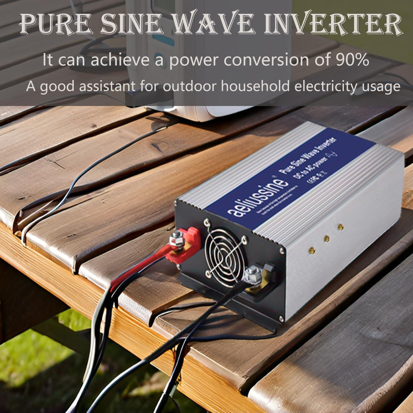800W Pure Sine Wave Inverter-12V DC to 110V 120V AC Power Converter with 2 AC Outlets, 12 Volt Power Inverter for Truck, Rv, Camping, Home, Emergency Power