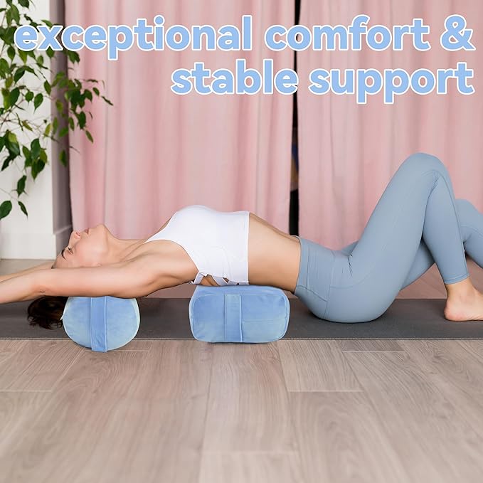 ROYALAY 2 Pcs Yoga Bolster Pillow for Restorative Yoga, Rectangular and Cylinder Meditation Pillow Set with Carrying Handles, Supportive Cushion for Exercise Workout Stretching Meditation,Sky Blue