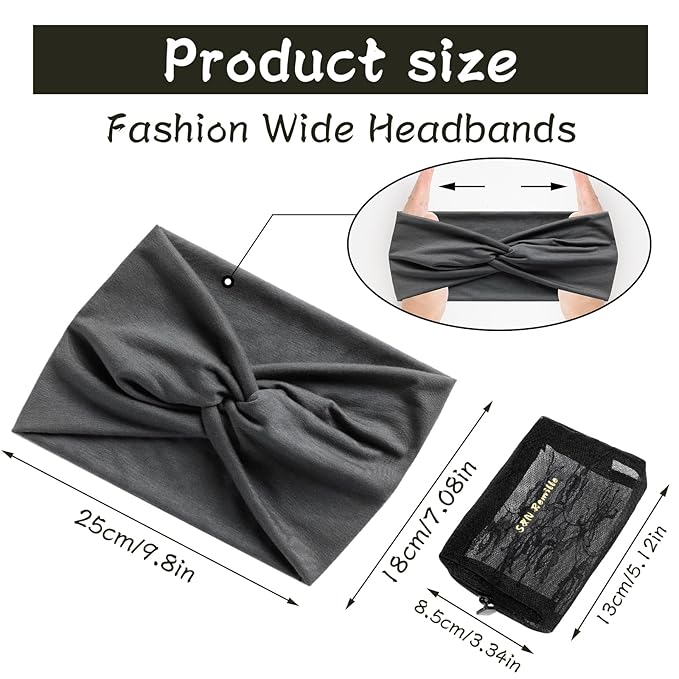 S&N Remille Wide Headbands for Women, Large Hairband, Elastic Non-Slip Headband Twist Knotted Accessories, Yoga Workout Vintage Hair 3 Pack